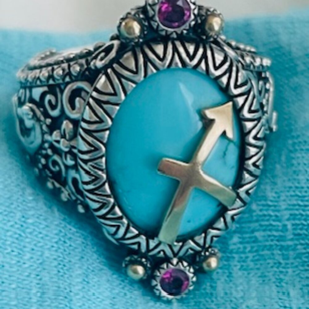 Barbara Bixby Sagitarius Gemstone Ring Sterling Silver, 18K Gold, Turquiouse